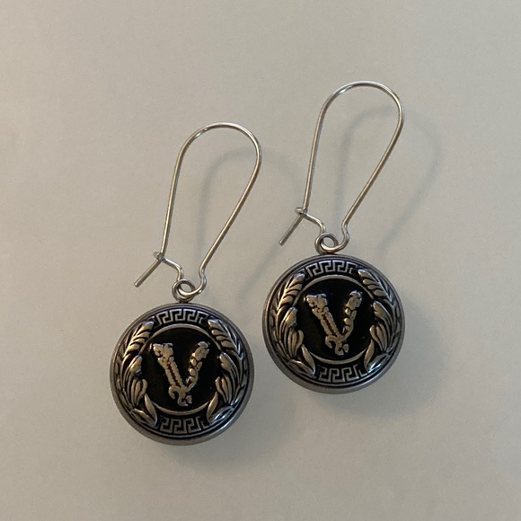Versace Button Earrings Upcycled - Picture 1 of 5